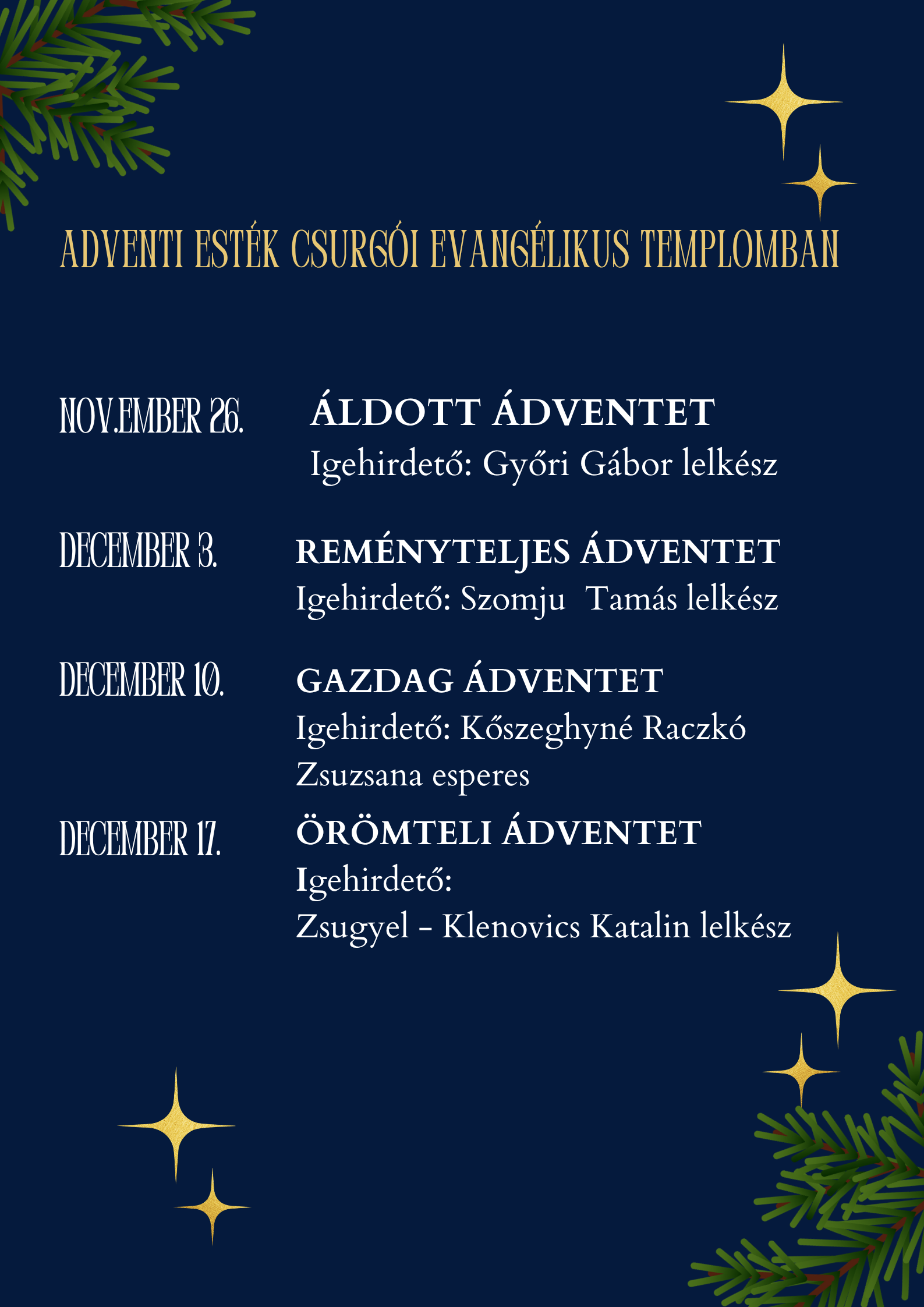 ADVENTI ESTÉK A CSURGÓI EVANGÉLIKUS TEMPLOMBAN