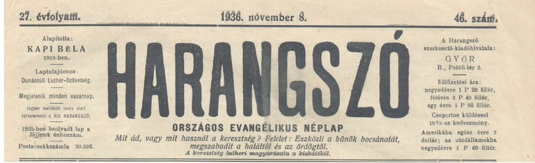 Harangszó, 1936. november 8., mely a szentelésről beszámolt - big