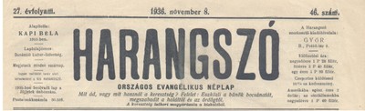 Harangszó, 1936. november 8., mely a szentelésről beszámolt - small