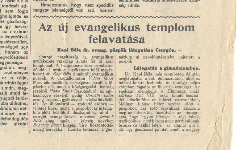 Híradás a Harangszóban a templomszentelésről - részlet - big